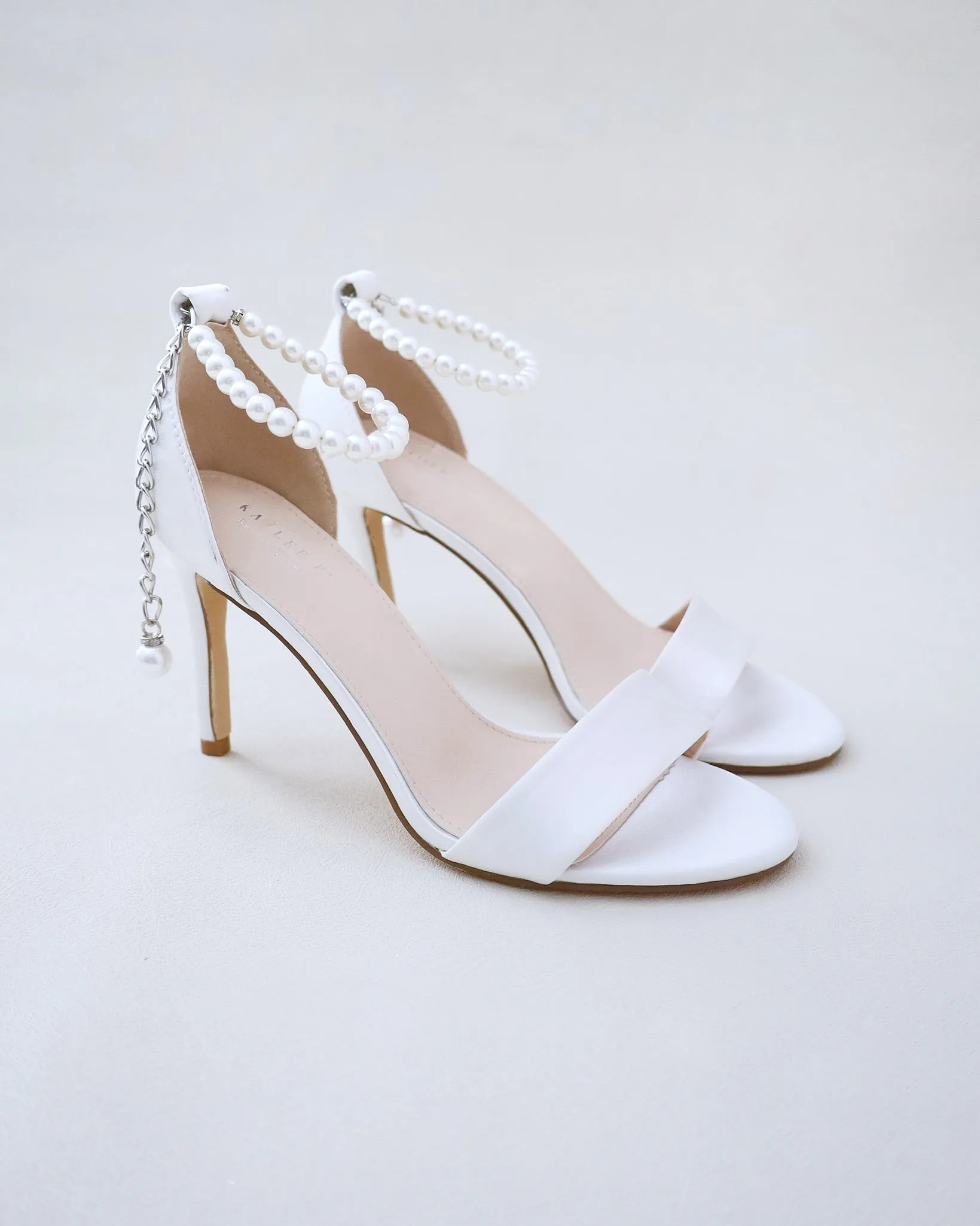 Satin High Heel Wedding Sandals with Pearl Strap