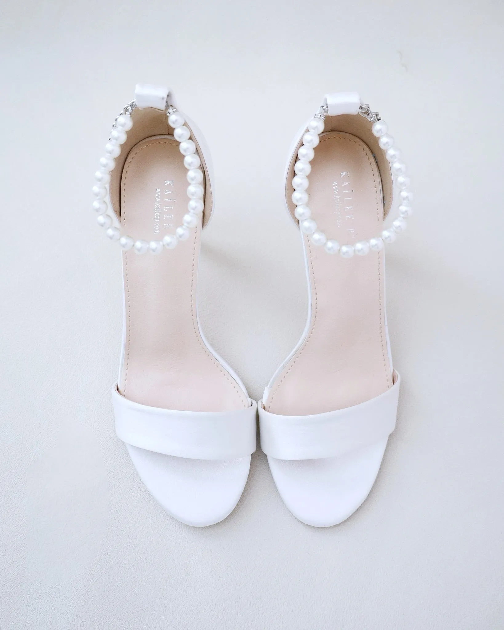 Satin High Heel Wedding Sandals with Pearl Strap