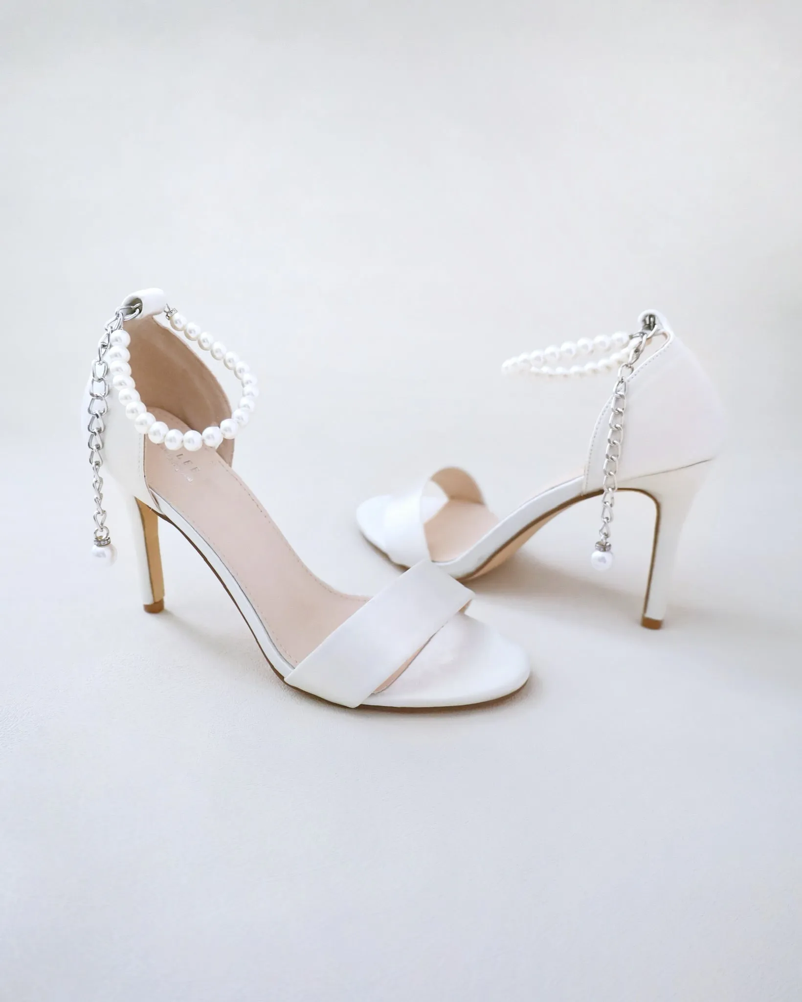 Satin High Heel Wedding Sandals with Pearl Strap