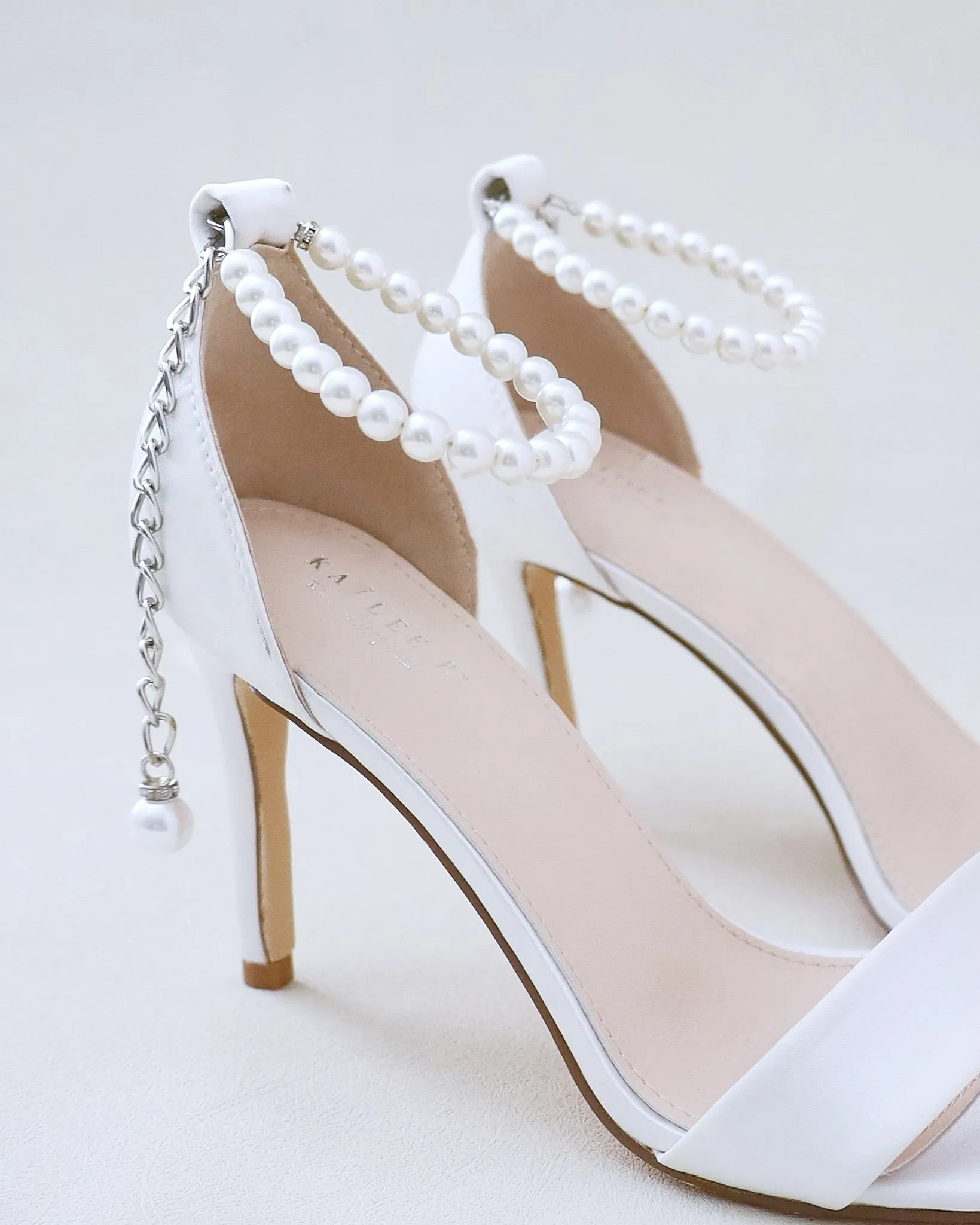 Satin High Heel Wedding Sandals with Pearl Strap