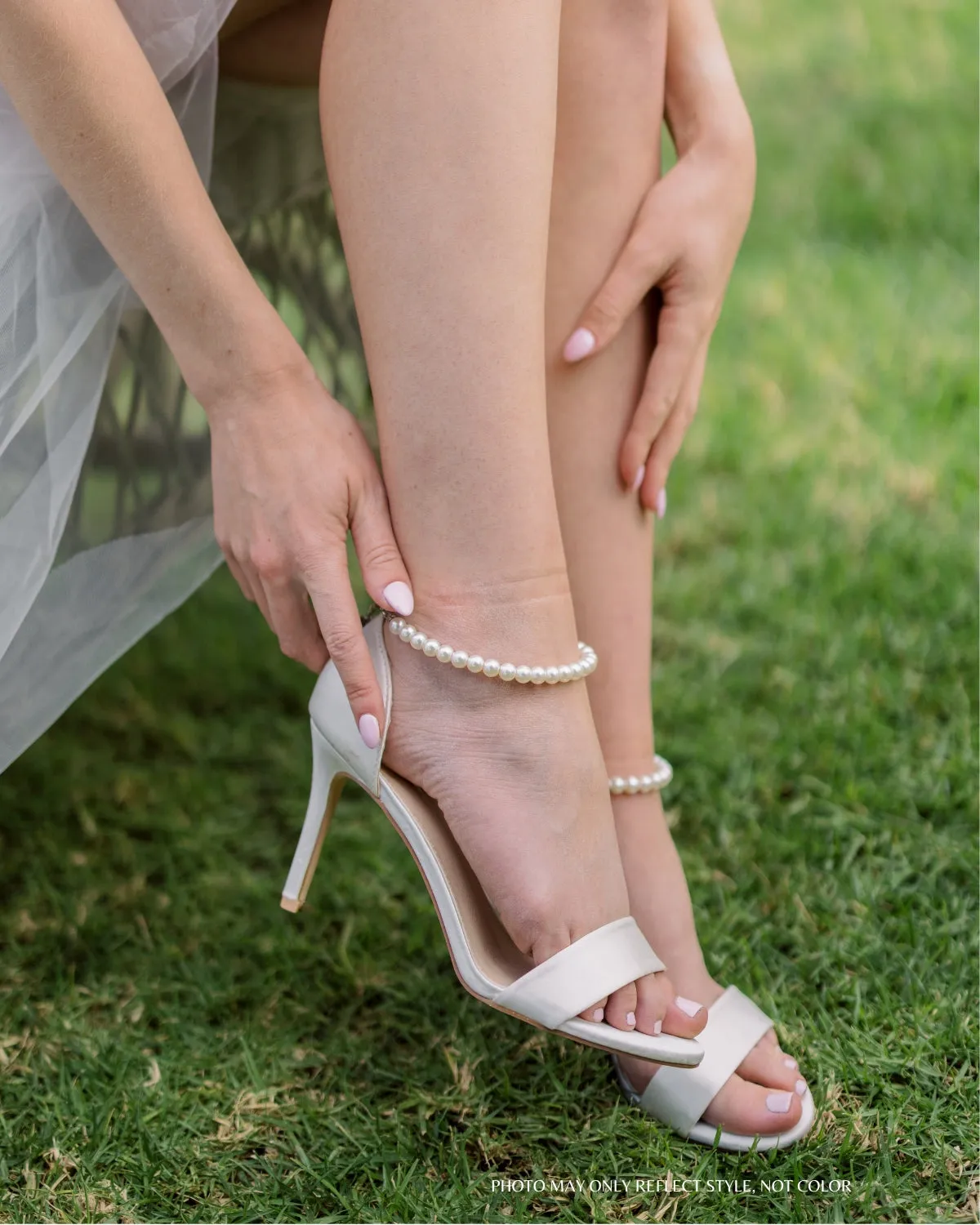 Satin High Heel Wedding Sandals with Pearl Strap