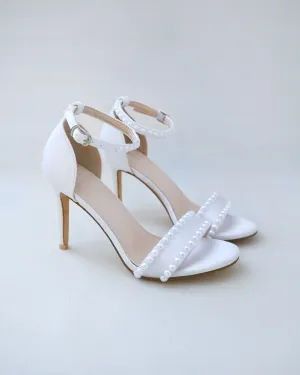 Satin High Heel Wedding Sandals with Pearls