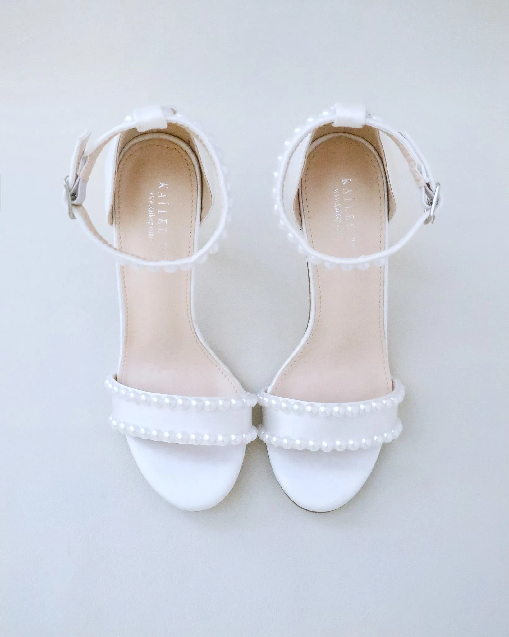 Satin High Heel Wedding Sandals with Pearls