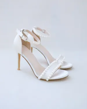 Satin High Heel Wedding Sandals with Pearls