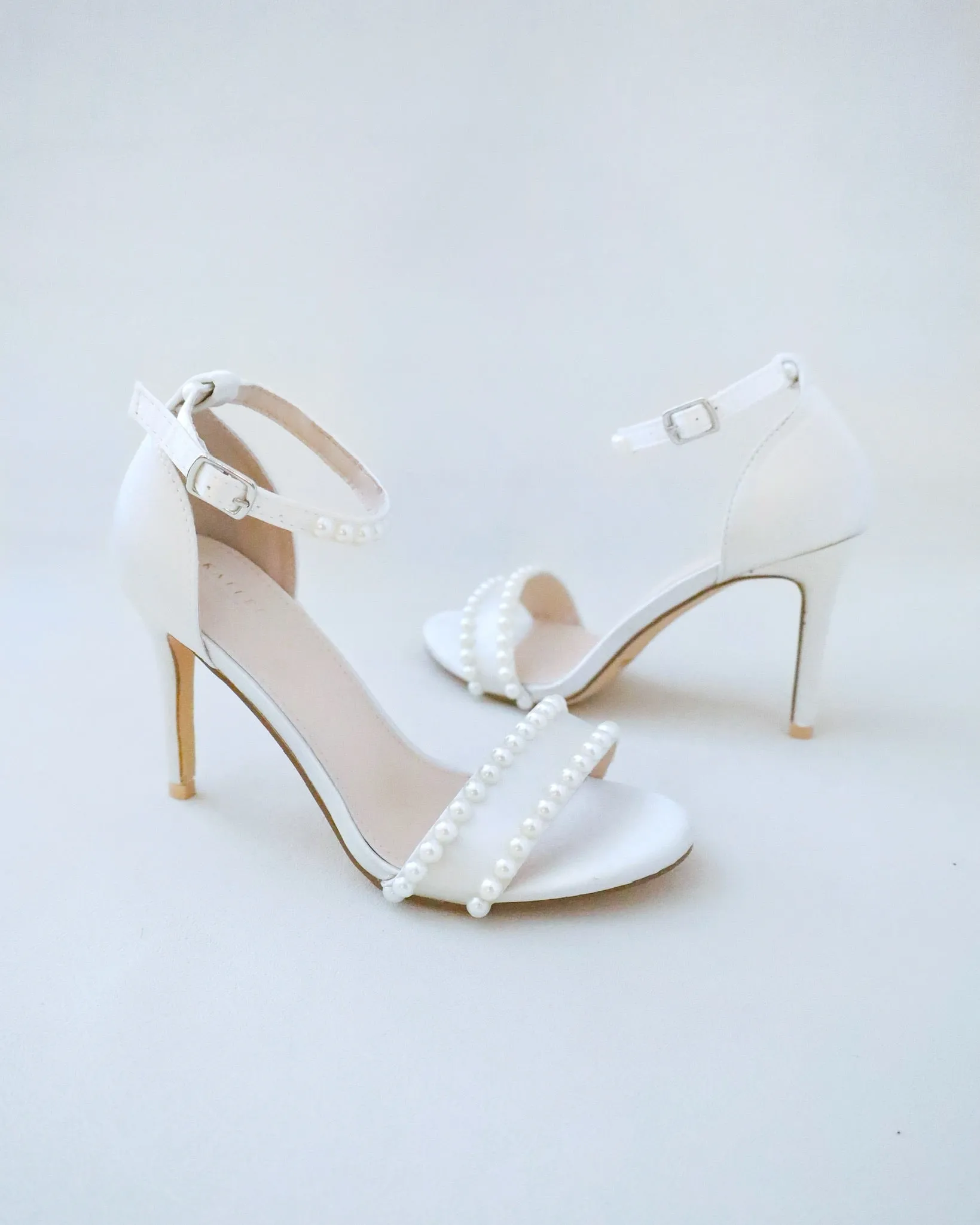 Satin High Heel Wedding Sandals with Pearls