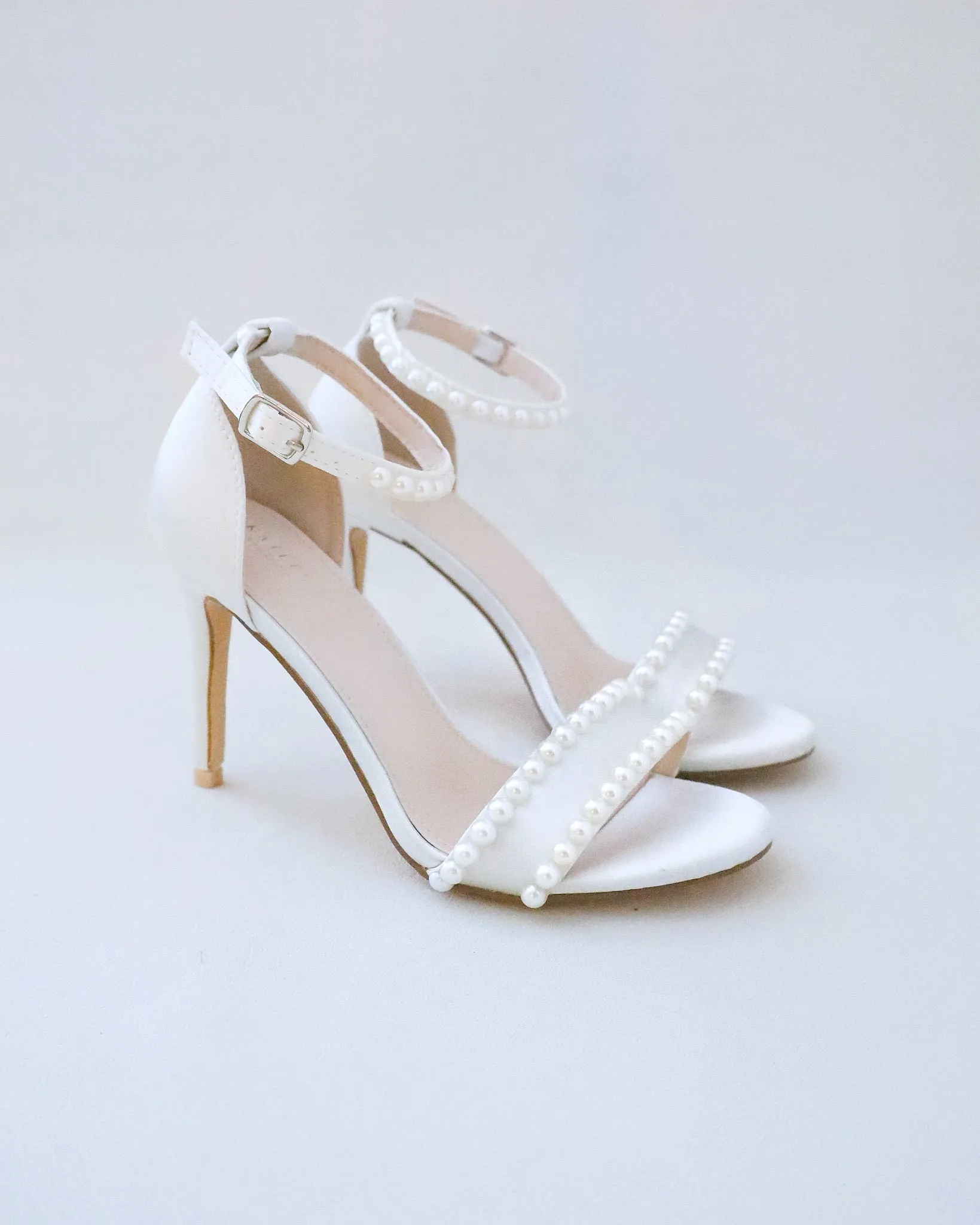 Satin High Heel Wedding Sandals with Pearls