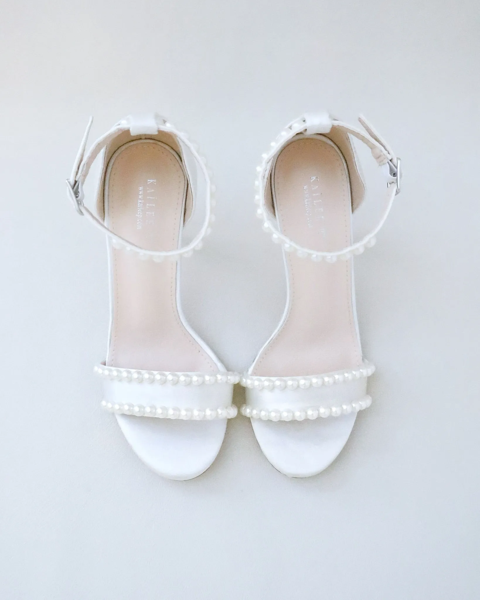 Satin High Heel Wedding Sandals with Pearls