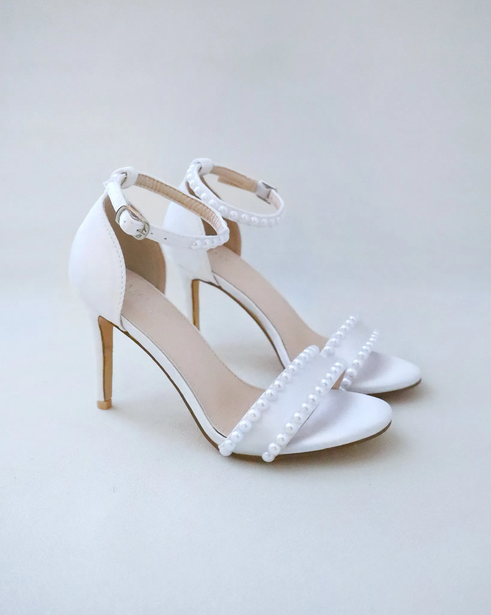 Satin High Heel Wedding Sandals with Pearls