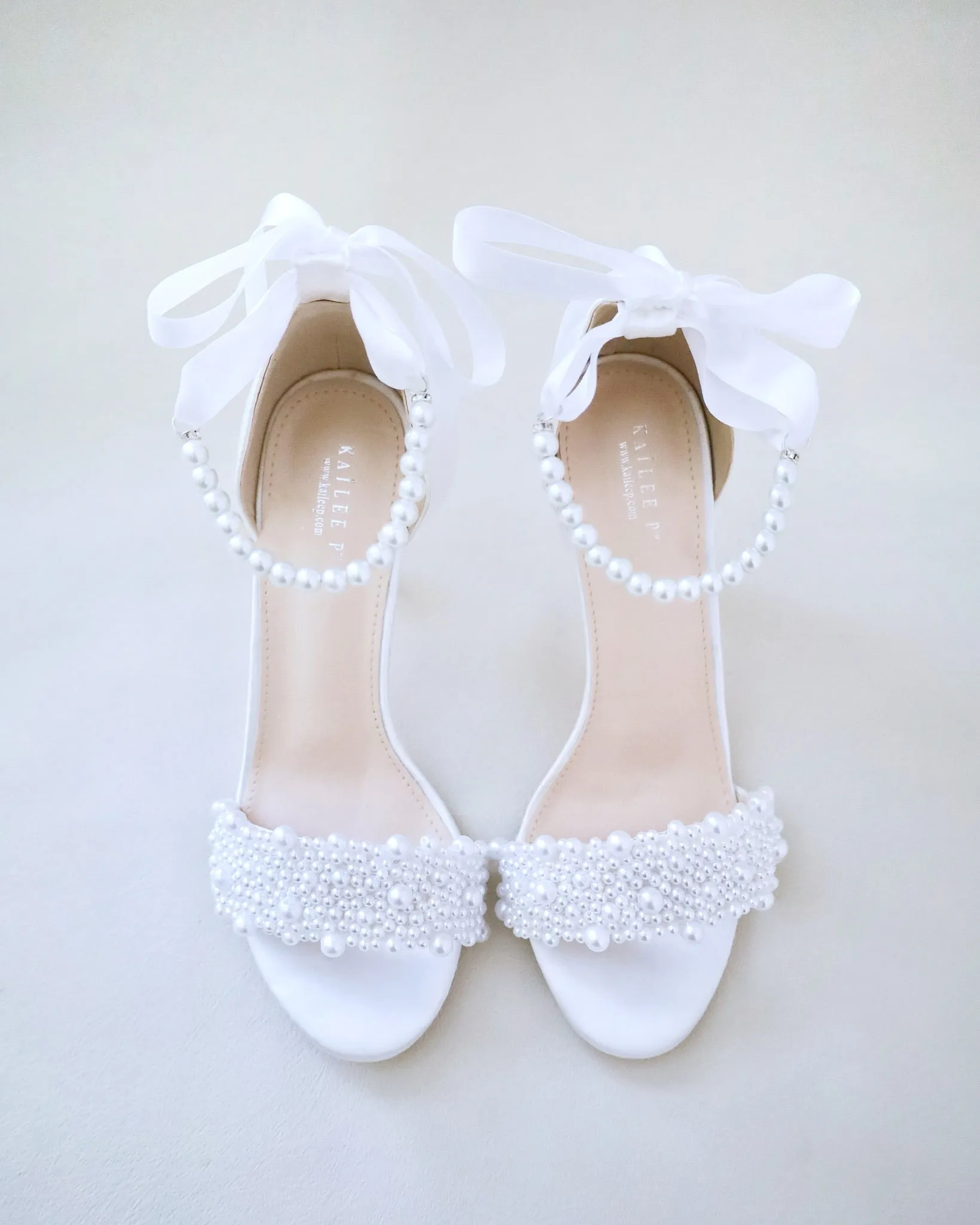 Satin High Heel Wedding Sandals with Perla Applique