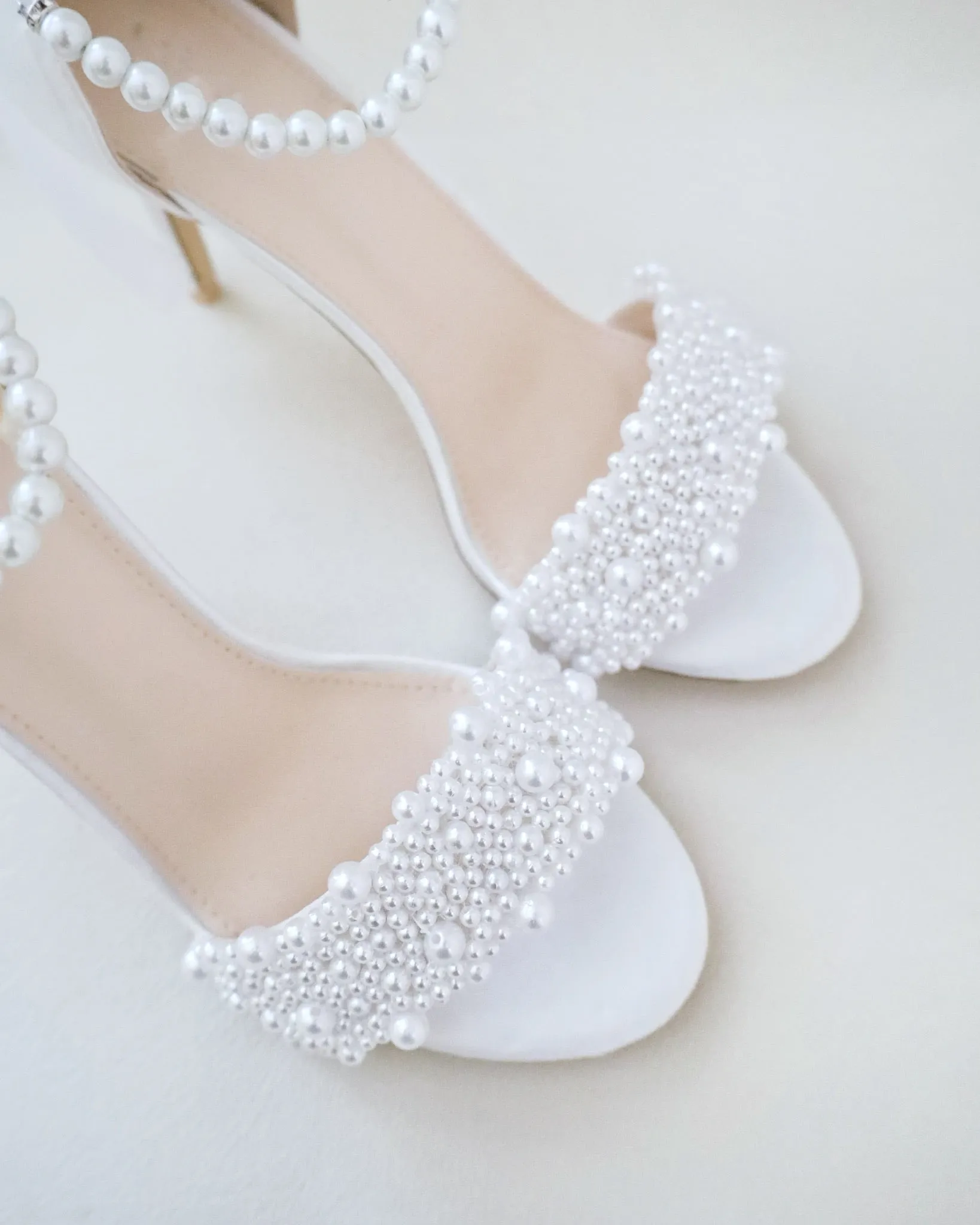 Satin High Heel Wedding Sandals with Perla Applique