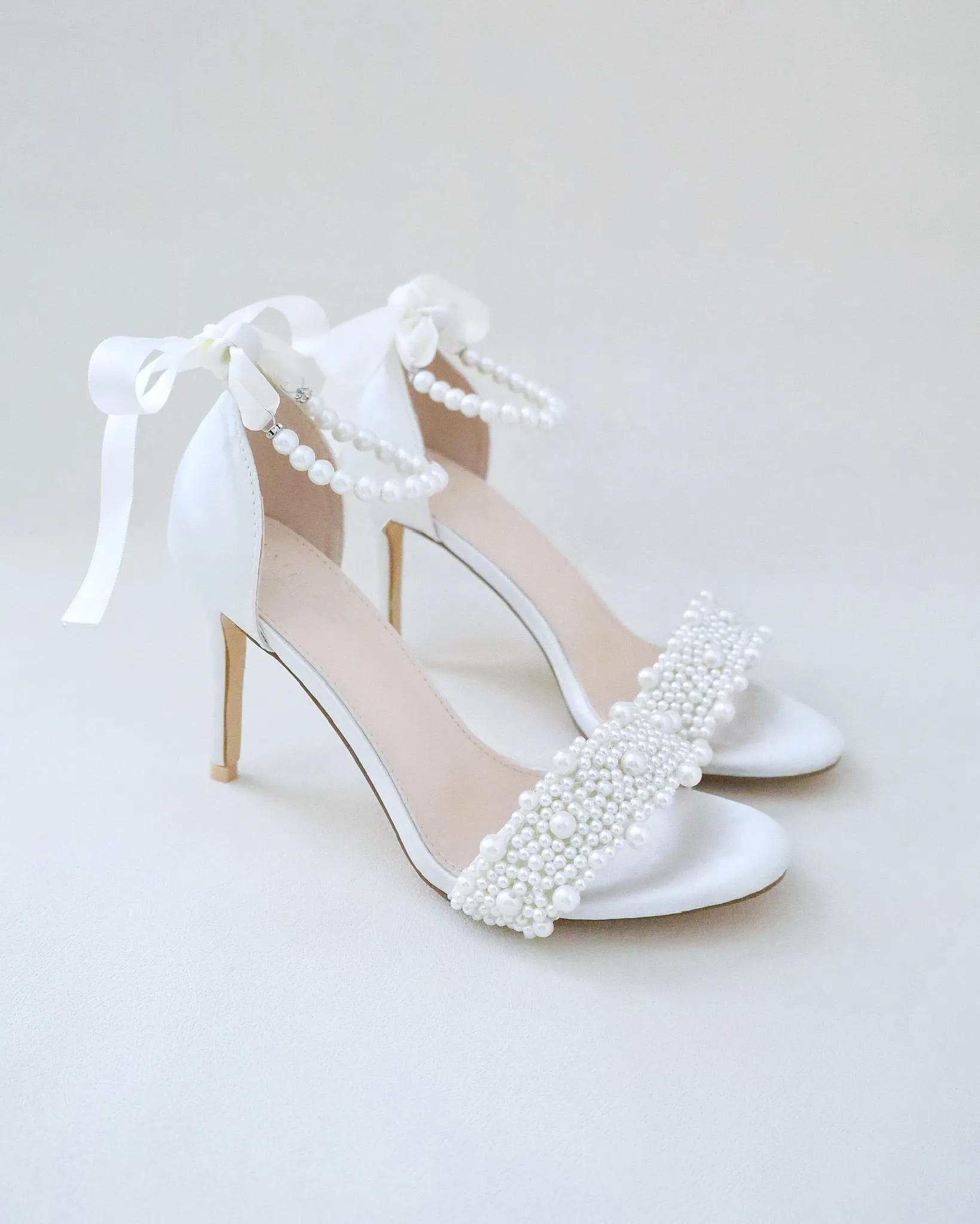 Satin High Heel Wedding Sandals with Perla Applique
