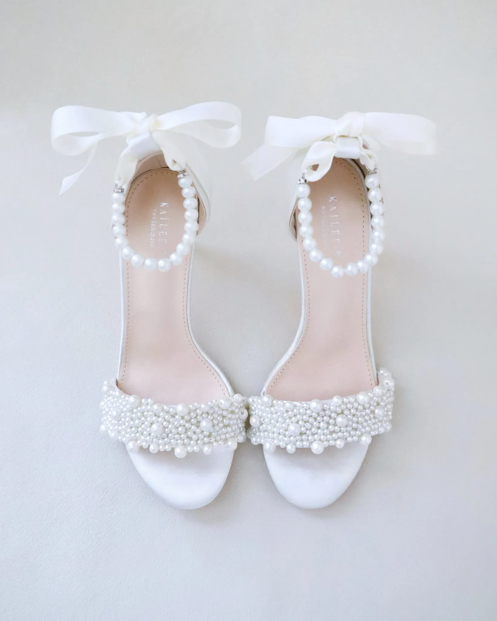 Satin High Heel Wedding Sandals with Perla Applique