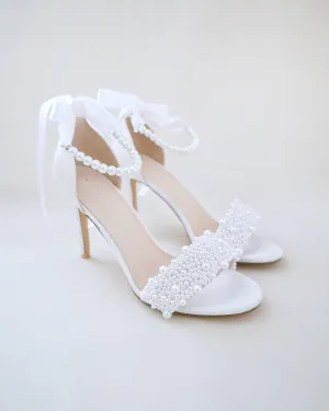 Satin High Heel Wedding Sandals with Perla Applique