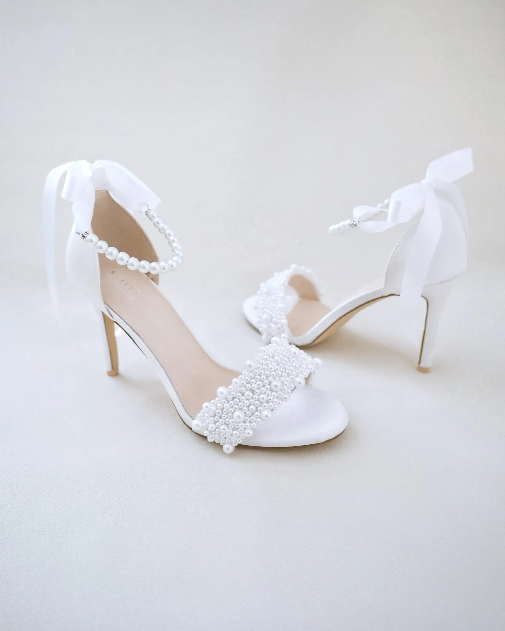 Satin High Heel Wedding Sandals with Perla Applique