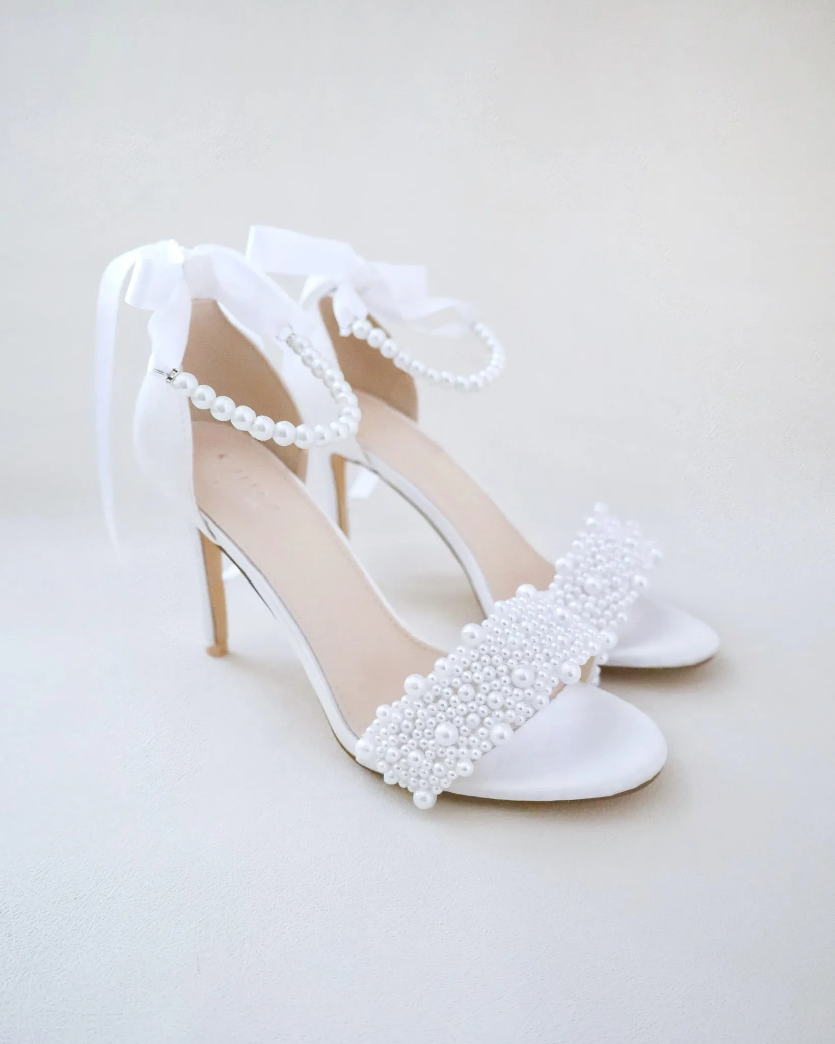 Satin High Heel Wedding Sandals with Perla Applique
