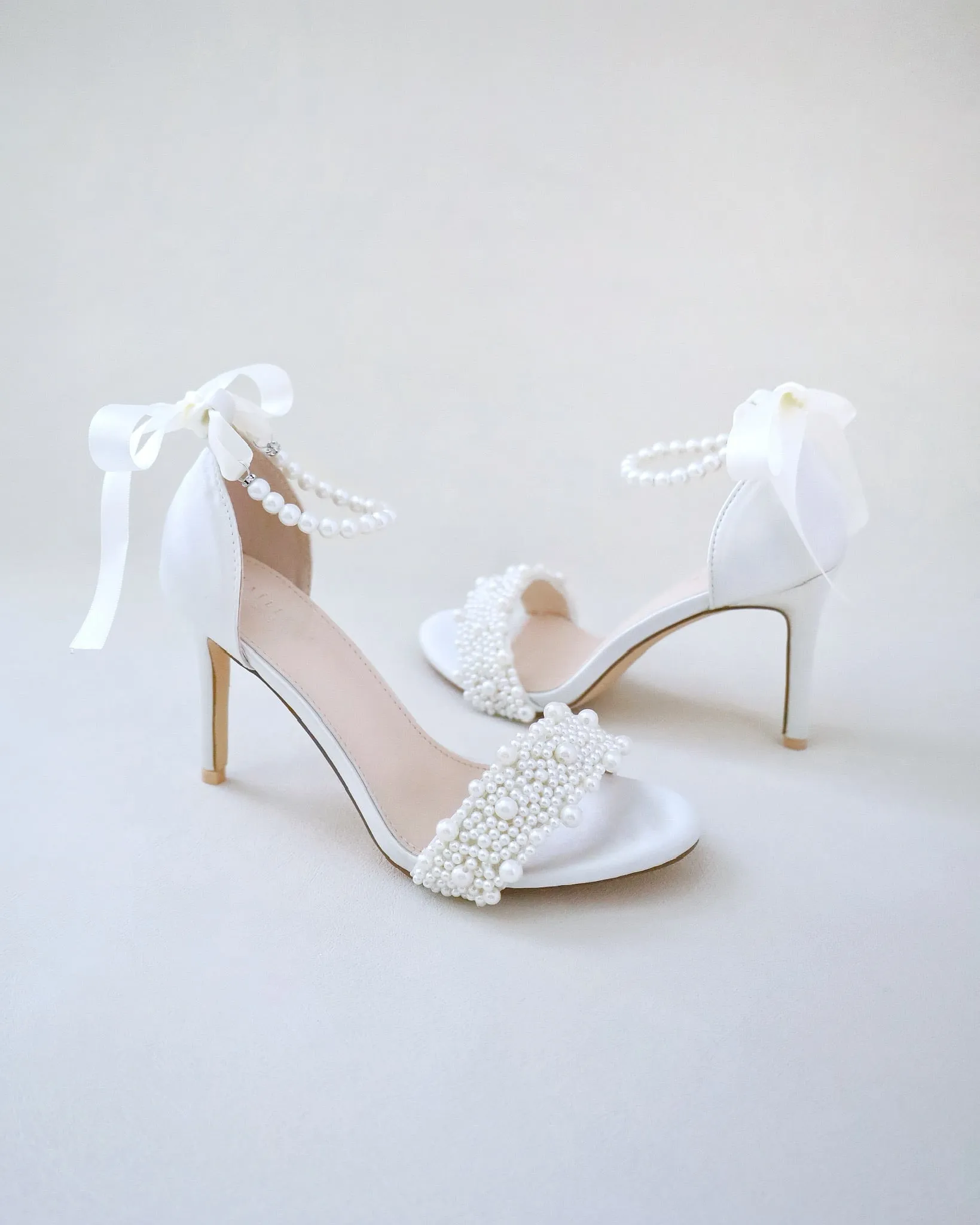 Satin High Heel Wedding Sandals with Perla Applique