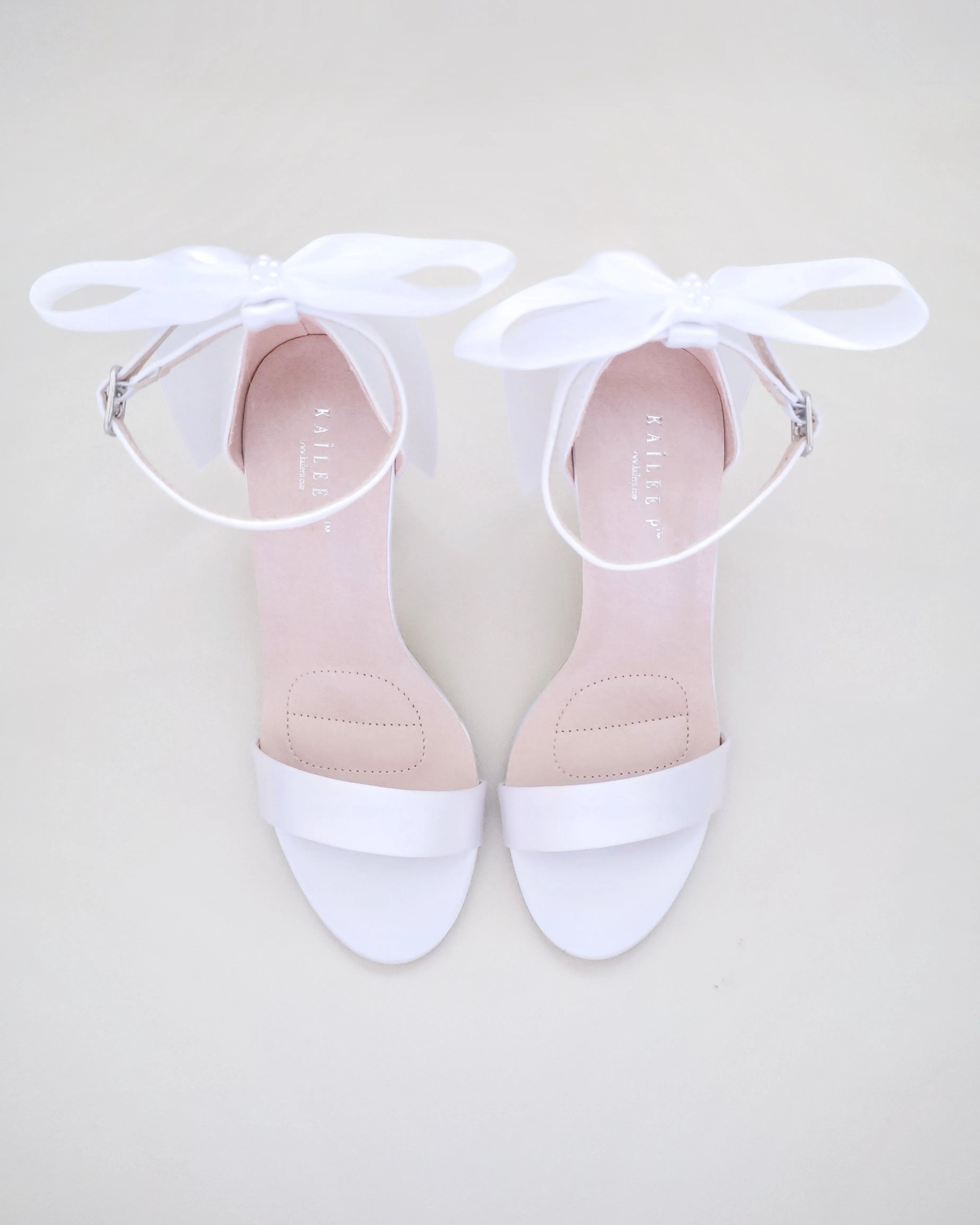 Satin High Heel Wedding Sandals with Satin and Pearls Back Bow