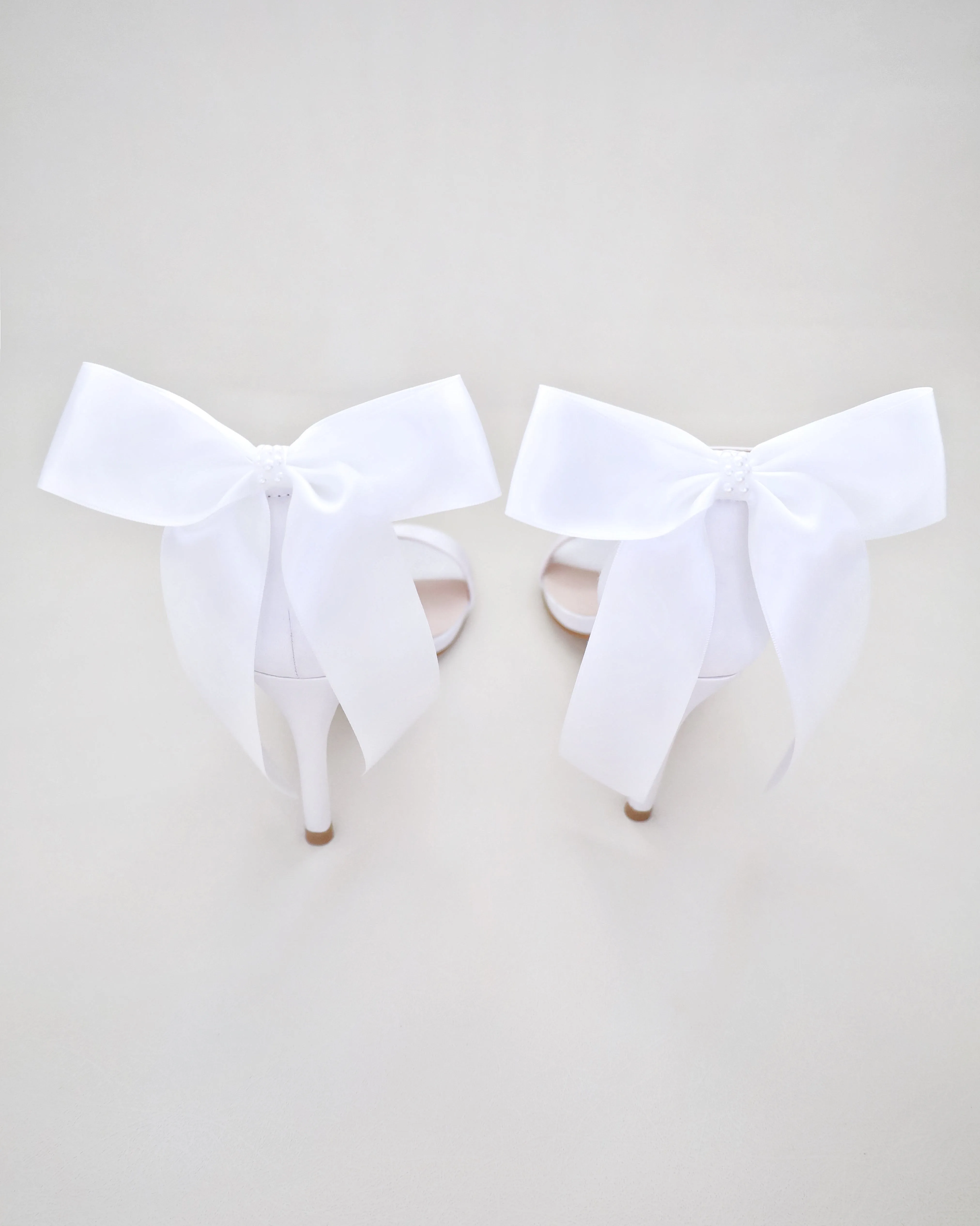 Satin High Heel Wedding Sandals with Satin and Pearls Back Bow