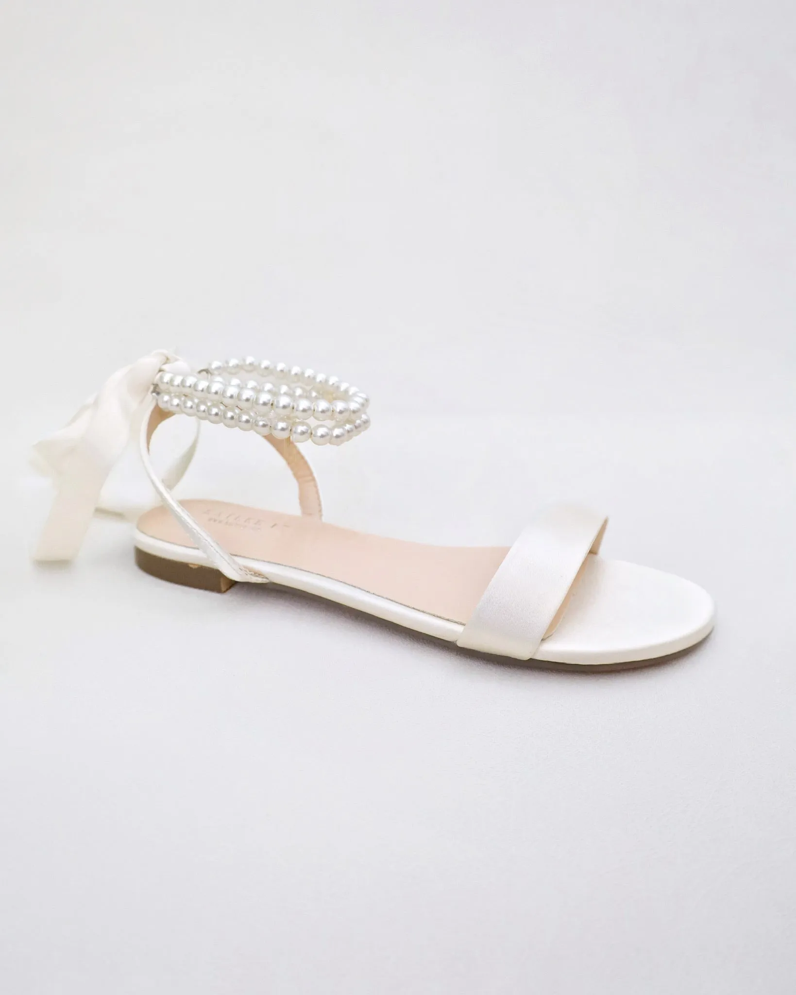 Satin Wedding Flat Sandal with Double Pearls Strap