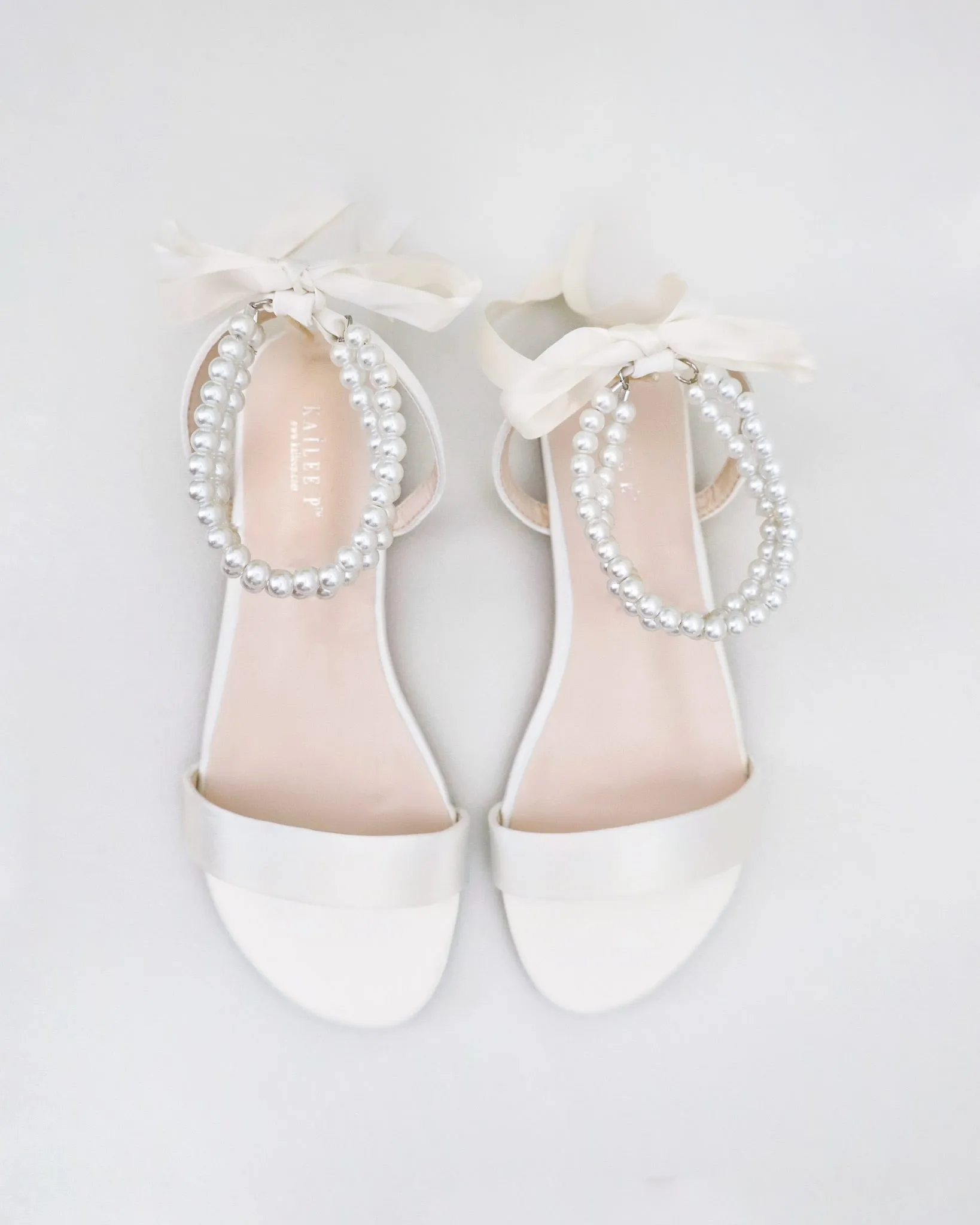 Satin Wedding Flat Sandal with Double Pearls Strap