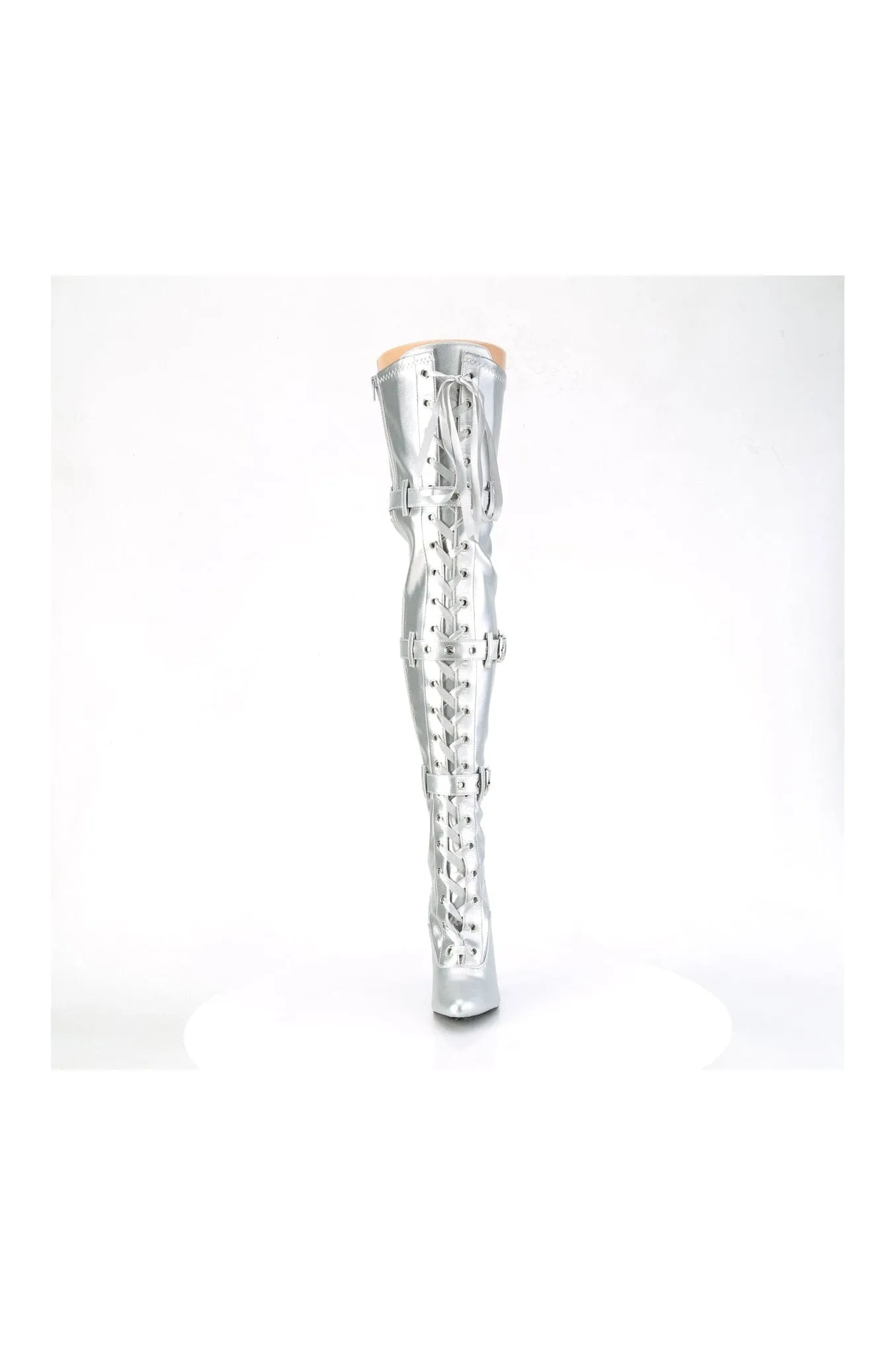 SEDUCE-3028 Silver Patent Thigh Boot