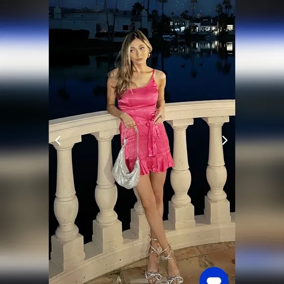 SELFIE LESLIE DON'T WAIT UP ONE SHOULDER WAIST TIE DRESS HOT PINK