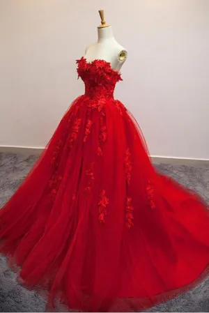 Sexy Ball Gown Sweetheart Sweep Train Sleeveless Tulle Prom Dress/Evening Dress OHC189