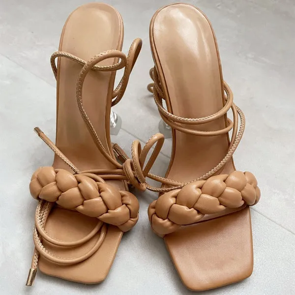 Sexy Casual Open Toe Strappy Stiletto Heel Cutout Multi-strap Sandals Shoes