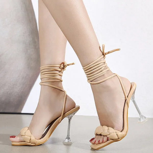 Sexy Casual Open Toe Strappy Stiletto Heel Cutout Multi-strap Sandals Shoes