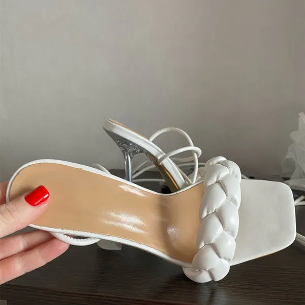 Sexy Casual Open Toe Strappy Stiletto Heel Cutout Multi-strap Sandals Shoes