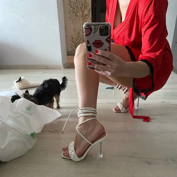 Sexy Casual Open Toe Strappy Stiletto Heel Cutout Multi-strap Sandals Shoes