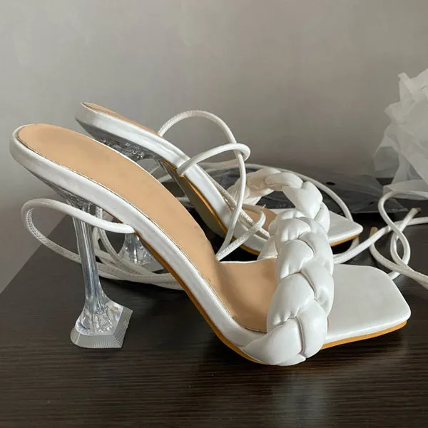 Sexy Casual Open Toe Strappy Stiletto Heel Cutout Multi-strap Sandals Shoes
