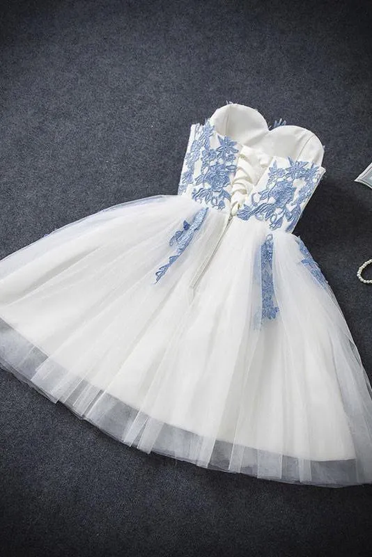 Sexy Homecoming Dress A-line Sweetheart Sleeveless Tulle Short Prom Dress Party Dress OHM105