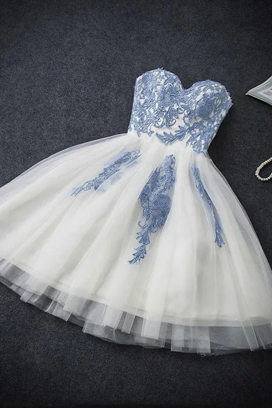 Sexy Homecoming Dress A-line Sweetheart Sleeveless Tulle Short Prom Dress Party Dress OHM105