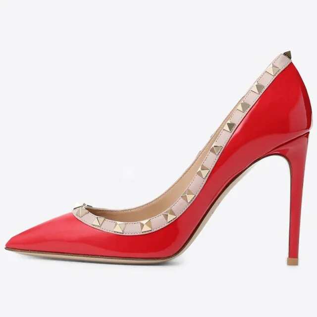 Sexy Rivets Pumps Shoes Patent Leather Women