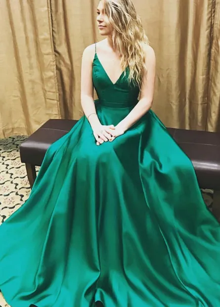 Sexy Spaghetti Strap Emerald Green Formal Evening Dress Vintage Prom Dress Homecoming Dress