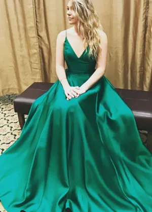Sexy Spaghetti Strap Emerald Green Formal Evening Dress Vintage Prom Dress Homecoming Dress