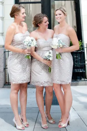 Sheath Sweetheart Above-Knee Lace Bridesmaid Dress OHS080