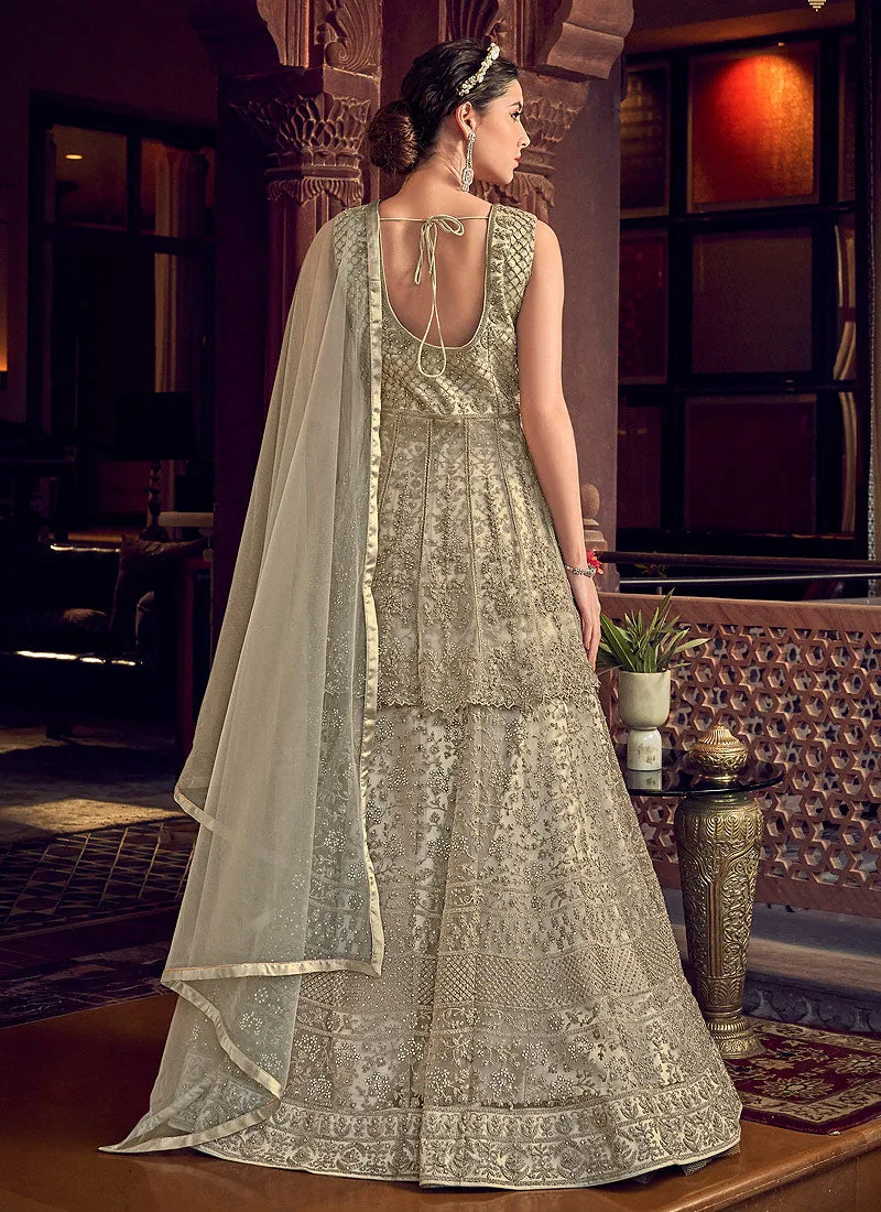 Silver Embroidered Layered Anarkali Suit