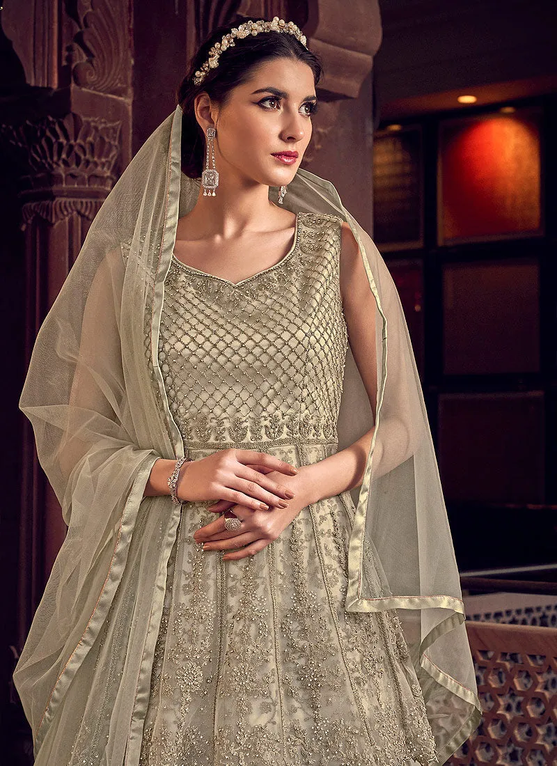 Silver Embroidered Layered Anarkali Suit