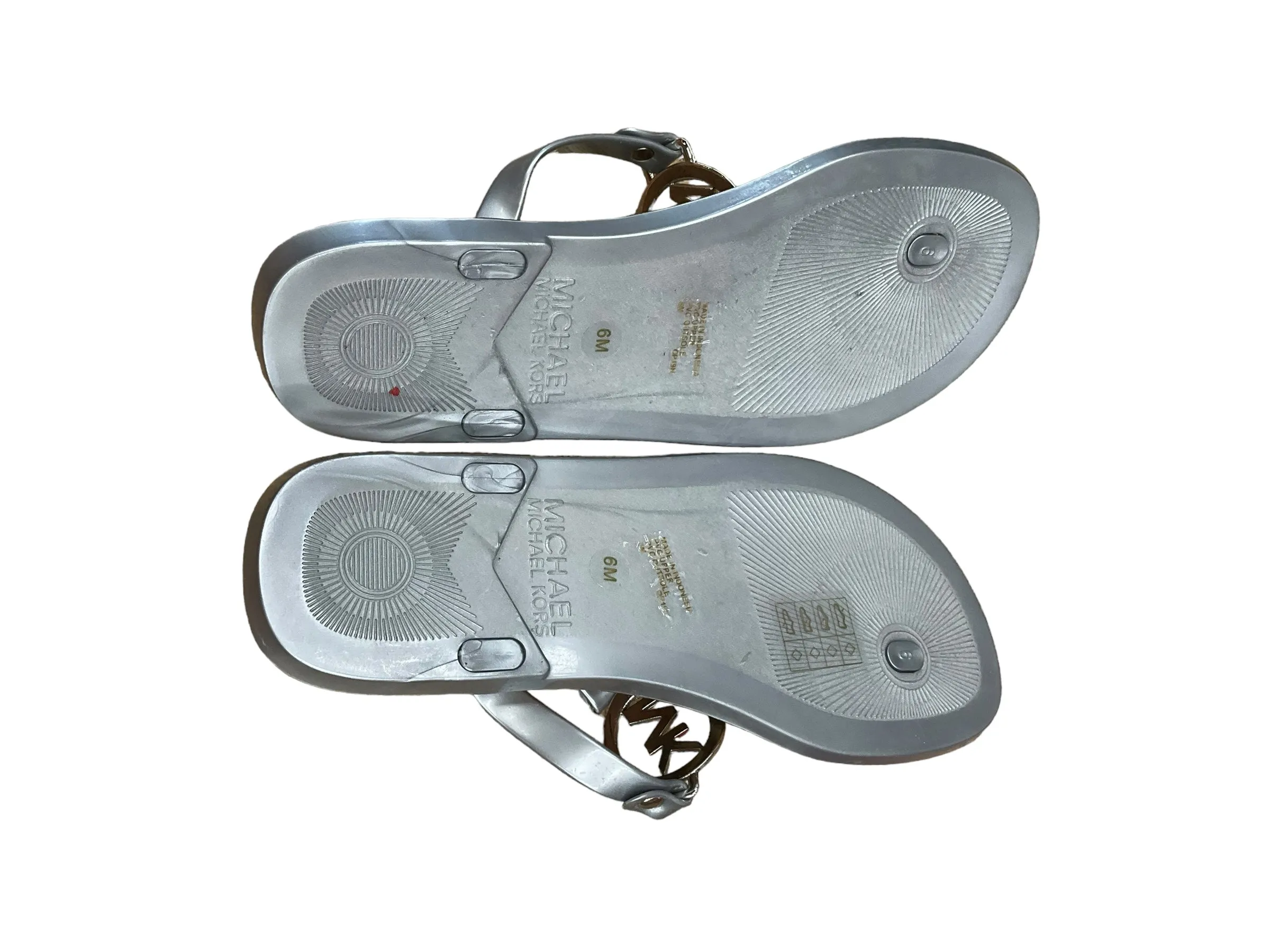 Silver Sandals Flip Flops Michael By Michael Kors, Size 6