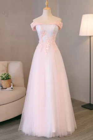 Simple Blush Pink Long Spring Senior Prom Dress With Lace Appliques OHC493