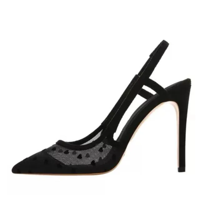 Slingback Lace Mesh Heels For Petite Feet ES11