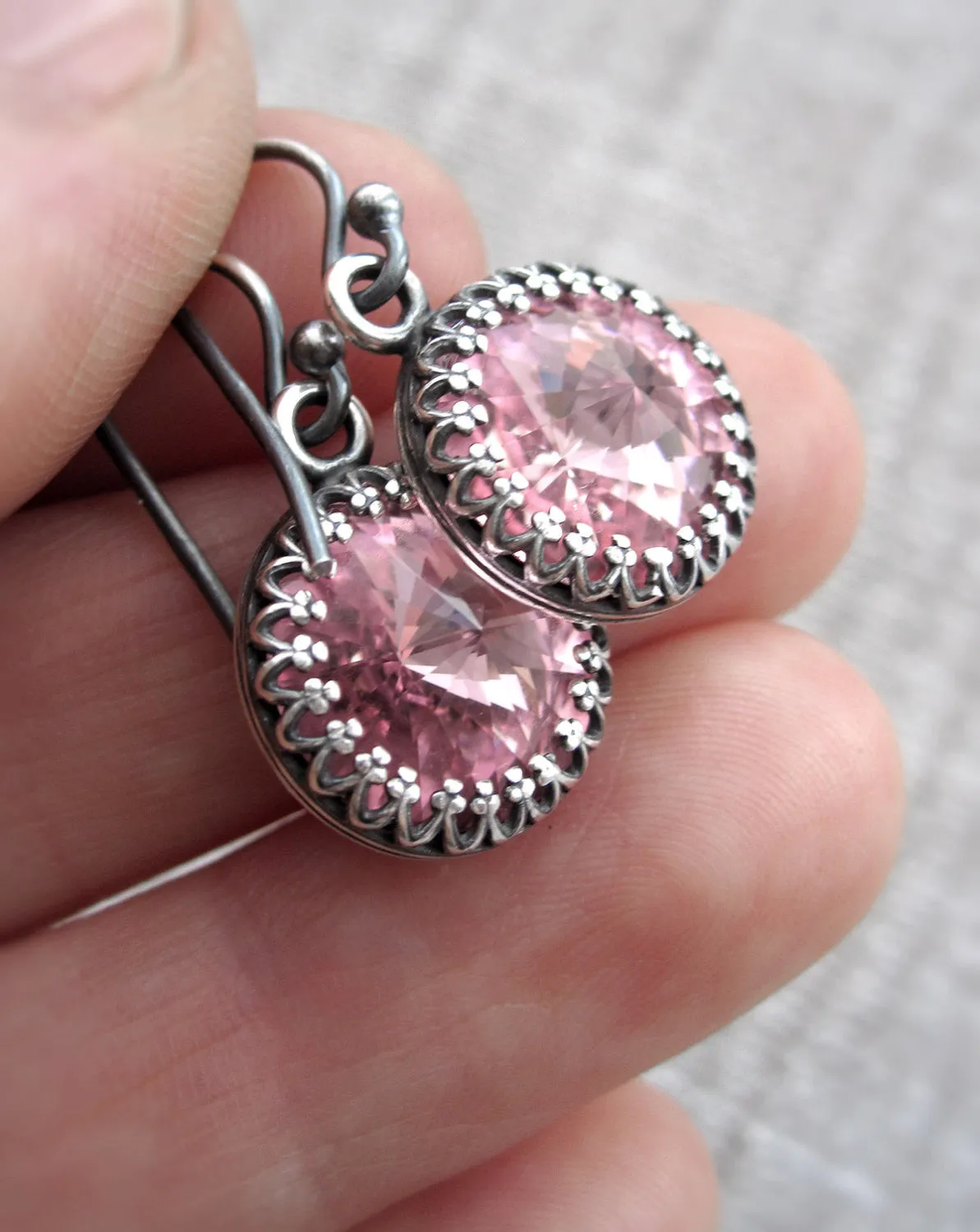 Soft Baby Pink Crystal Rivoli Earrings - Vintage Style