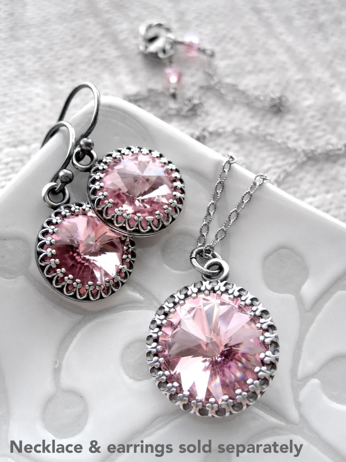 Soft Baby Pink Crystal Rivoli Earrings - Vintage Style