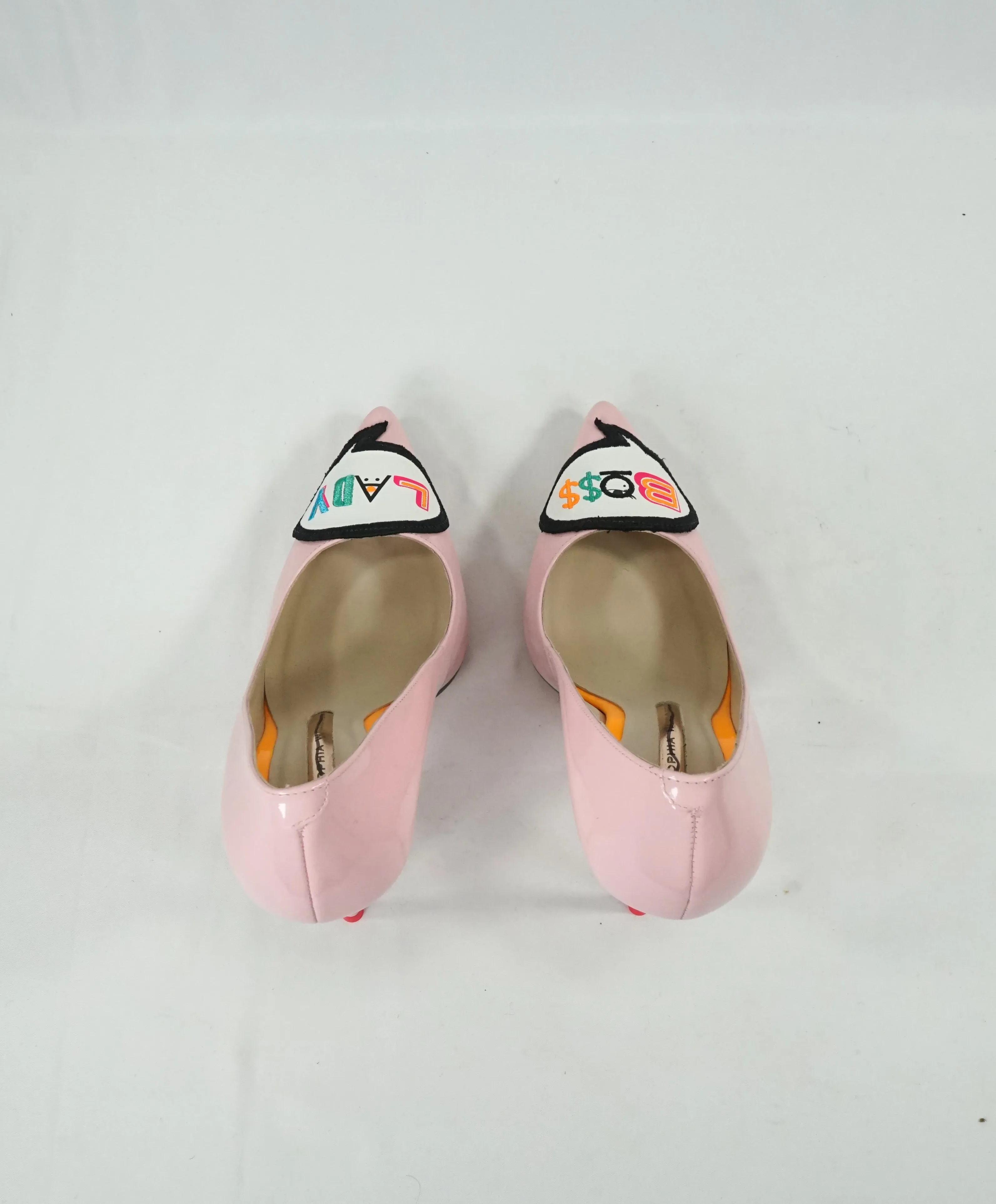 SOPHIA WEBSTER - "BOSS LADY" Pink Patent Leather Pump Heels - 7.5