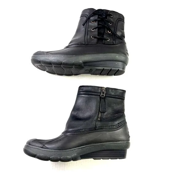 Sperry Top-Sider Womens 8M Black Saltwater Wedge Tide Quilted Rain‎ Boot Casual