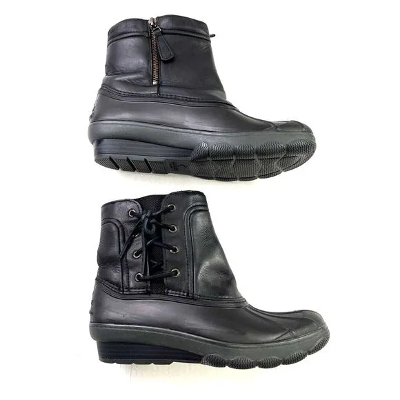 Sperry Top-Sider Womens 8M Black Saltwater Wedge Tide Quilted Rain‎ Boot Casual