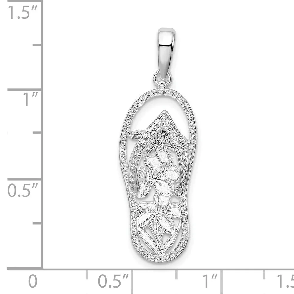 Sterling Silver Polished 3D Cut-out Flowers Flip-flop Pendant