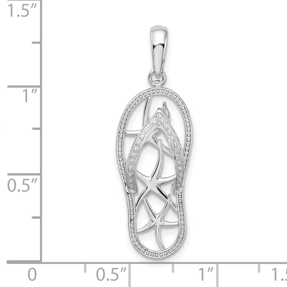 Sterling Silver Polished 3D Cut-out Starfish Flip-flop Pendant
